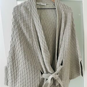 Trina Turk Textured Knit Tie-Front Sweater in Light Gray